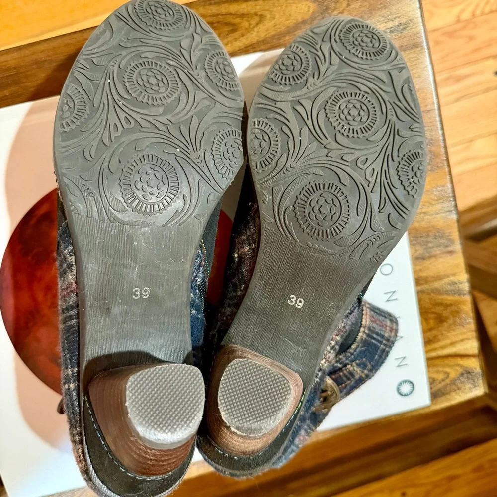 L’Artiste by Spring Step Leather Plaid Ankle Boots Buckle Heel Size 39 (US 8) - Picture 6 of 7